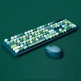 2.4G Full-Size Wireless Keyboard and Mouse Combo, TzBBL Colorful Computer Wireless Keyboard Mouse Combos 104 Key (Green-A)…