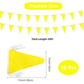Rotenl 50 Feet 30 Pcs Solid Yellow Pennant Banner Flags String Hanging Triangle DIY Flags, Bunting Streamers Decorations for Grand Opening, Birthday, Wedding, Party Celebration (Yellow)