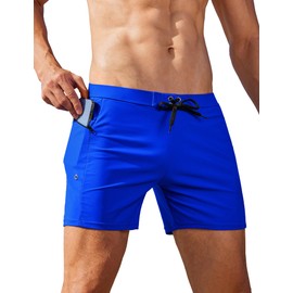 AI'MAGE - Traje de baño para hombre, de secado rápido, sexy, bolsillos con cierre, forro de malla, Azul Real, Medium Short