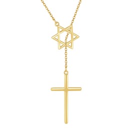 CUPENDA Cross Star of David Necklace Sterling Silver Cross Star David Layered Pendant Necklace Jewish Cross Jewelry for Women-Gold Jewish Necklace