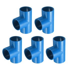 sourcing map 5pcs 1 37/64 Inch Tee 3 Way PVC Pipe Fittings Connector, Furniture Build Grade Corner Fitting Elbow Fittings for DIY Shelf Garden Support Structure Tent Connection, Blue