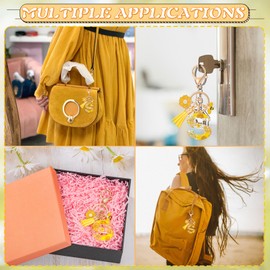 MWOOT Initial Letter S Keychain Resin Alphabet Keyrings,Yellow Petals Gold Foil Key Ring Charm with Daisy Bee Tassel Pendant,Key Chain for Women's Gift Ideas Wallet Purse Bag Handbag Decor(S), 1