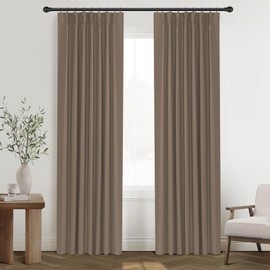 CAPALOCA Pinch Pleated Curtains Blackout with Hooks, Pleat Drapes 120 Inches Long, Room Darkening Curtain for Bedroom, W 40 x L 120, Taupe