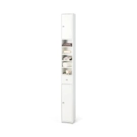 Freestanding Slim Wood Minimalist Bathroom Cabinet Painted Finish 12-Inch Width 4-Tier Adjustable Shelves Drawer StorageColor: Brown1