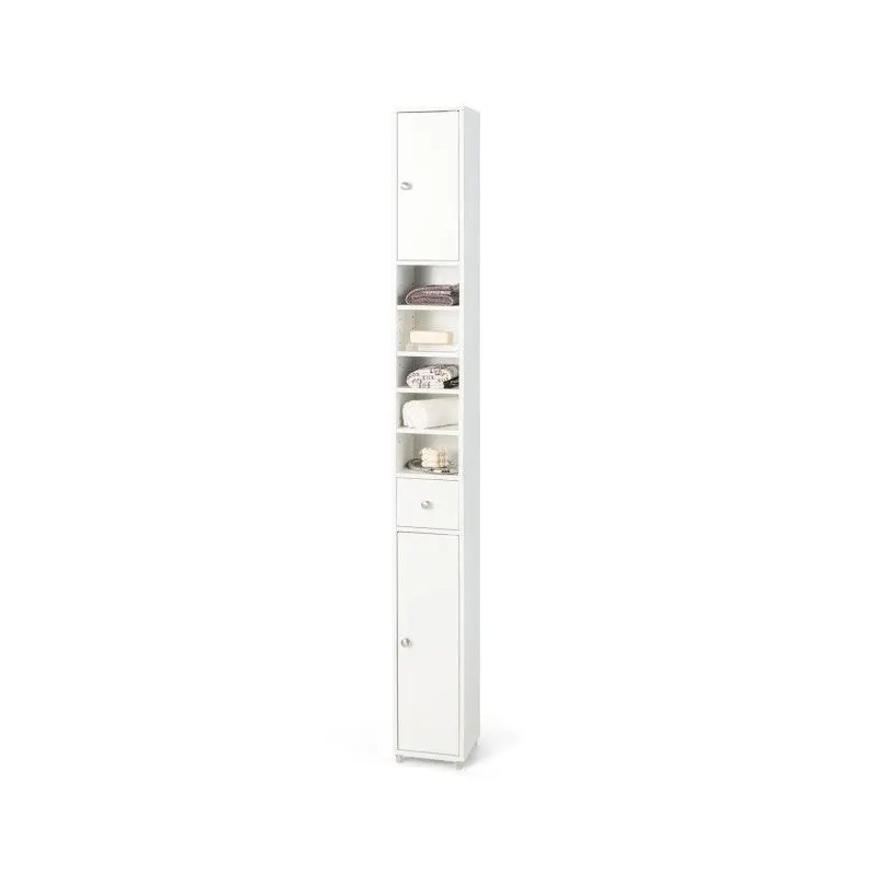 Freestanding Slim Wood Minimalist Bathroom Cabinet Painted Finish 12-Inch Width
