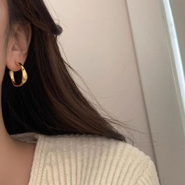 Mesaro Two-Ear Earrings, Stainless Steel, Half Moon, Semicircle, 18G, Stud Earrings, Hoop Earrings, Women's, Stainless Steel Earrings, Silver Earrings, Silver, Golden, C-Shaped, Round, Large, Copper