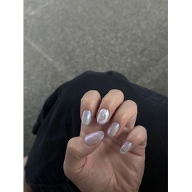[New Magnetic Gel Point Nail] Pebble Magnetic Gel Artist Nail Tips - Long Square / [신상자석젤포인트네일] 조약돌 자석젤 작가네일팁 - 롱스퀘어