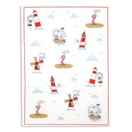 KRACHT, Halbleinen Geschirrtuch, Druckmotiv Wattwurm, ca. 50/70 cm