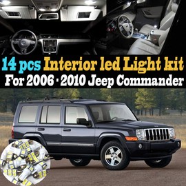 14Pc Super White 6000k Car Interior LED Light Kit Package Compatible with 2006-2010 Jeep Commander