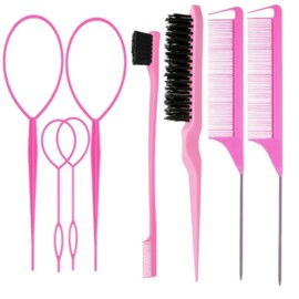Peine de Triple Burla, 8Pcs para Peinar Cabello, Kit de Peines para Peinar el Cabello, Cepillos de Peine para Burlas para el Cabello para Mujeres (Rosa)