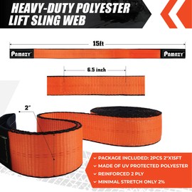 2 Pack 2”x15FT Supper Sturdy Lift Sling Straps, 18800 Pound Capacity Heavy Duty Eye-Eye Nylon Strap for Hoist, 2-Ply Polyester Rigging Straps, Tree Saver Recovery Straps Web Sling Winch