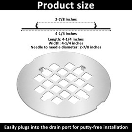 4-1/4” OD Snap-in Stainless Steel Shower Drain Cover Round Shower Drain Strainer Grid Silver Grate Drains Cap Metal Showers Strainer Grid Replacement Cover