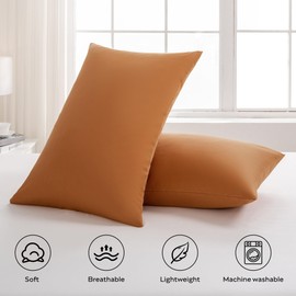 JELLYMONI Pillowcases King Set of 2 Cotton Envelope Pillow Covers Caramel 20×36in Bed Pillow Cases 100% Washed Cotton Soft Breathable (Pillows are not Included)