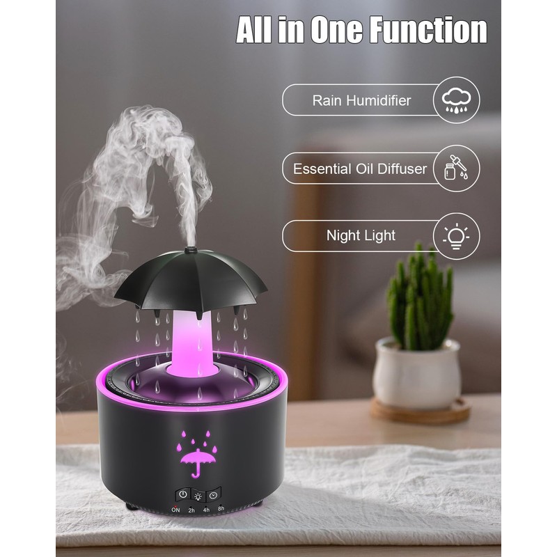 Aesthetic 2-in-1 Humidifier Oil Diffuser with Rotating Raindrop & 7