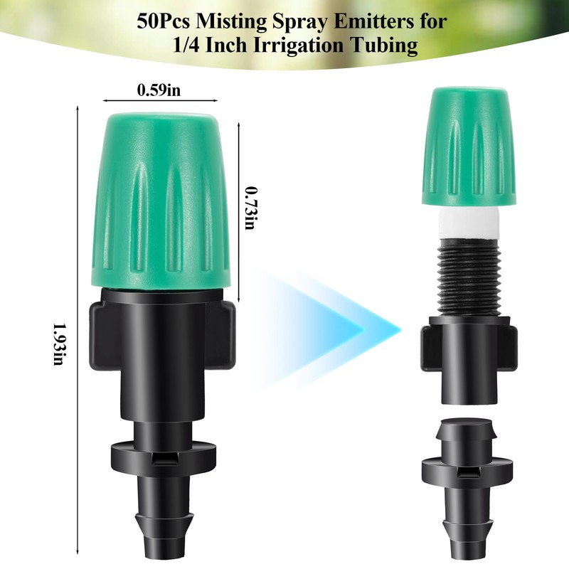 50Pcs Micro Misting Spray Emitters, Adjustable Flow Atomizing Irrigation Dripper,