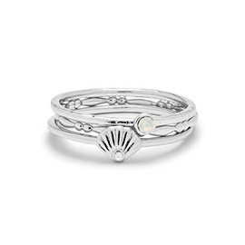 Pura Vida Silver-Plated Opal Shell Ring Stack - Brass Base, Stylish Design - Set of 3, Size 6