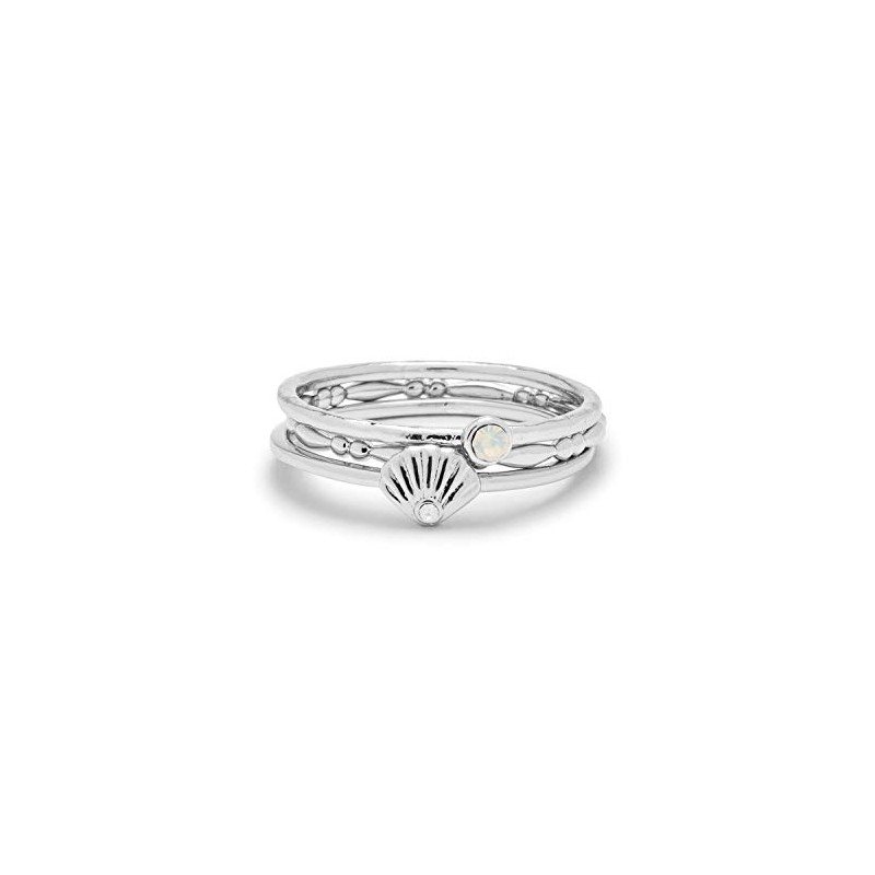 Pura Vida Silver-Plated Opal Shell Ring Stack - Brass Base,