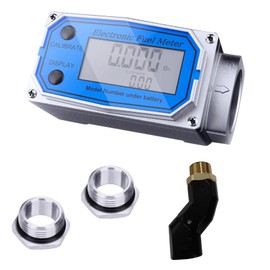 1 Inch Digital Turbine Fuel Flow Meter NPT Thread Electronic Water Flowmeter with 3/4 in Adapters for Diesel Gas Oil Gasoline and Other Liquids Supports Gallon QTS PTS L m³ (Blue 3/4+Swivel, 3/4IN)