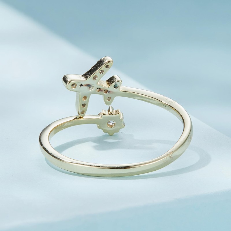 925 Sterling Silver Gold-Plated Ring for Women, Airplane Statement Ring,