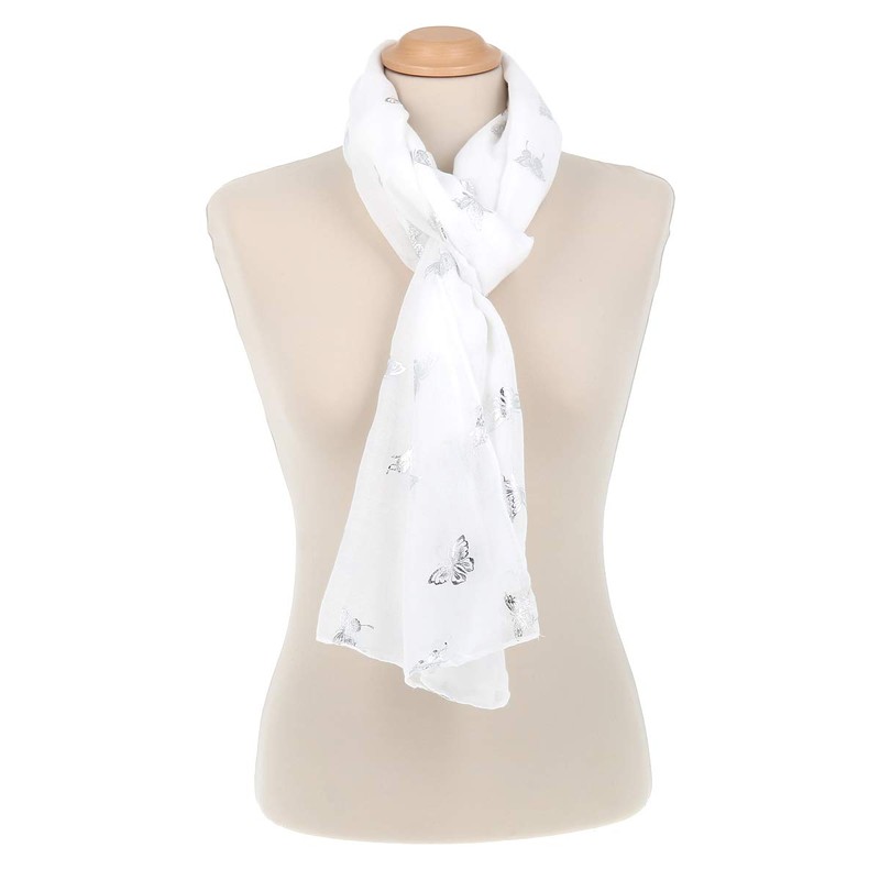 moonbow Silver Butterfly Pattern Women's Scarf 30% Cotton 70% Viscose