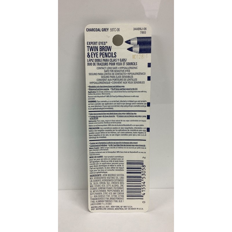 Maybelline Twin Brow & Eye Pencils CHARCOAL GREY .06oz FULL