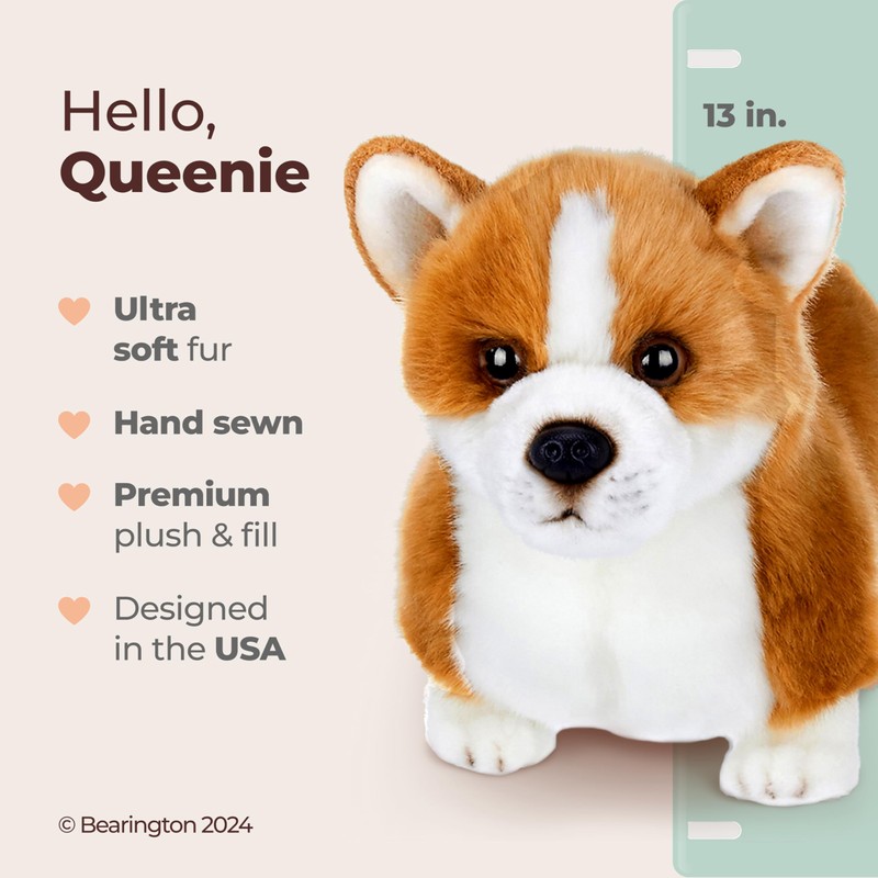 Bearington Dog Stuffed Animal Realistic Dog Plush Corgi Queenie Cute