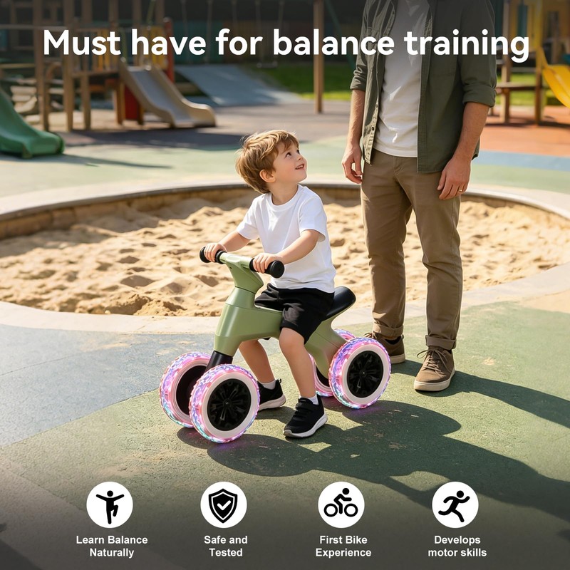 WXXM Toddler Balance Bike - Light-Up Wheels, No Pedal, Anti-Tip