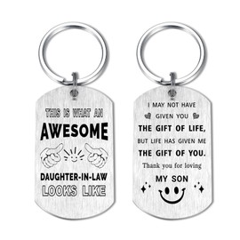 Yobent Daughter In Law Christmas Keychain Gifts from Father In Law, Aweosome Daughter In Law Present for Xmas Wedding Anniversary Birthday