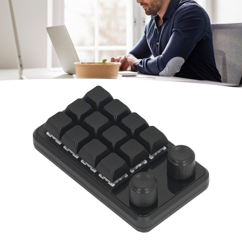 Mini Gaming Keypad 12 Keys 2 Knobs Blue Switch Black