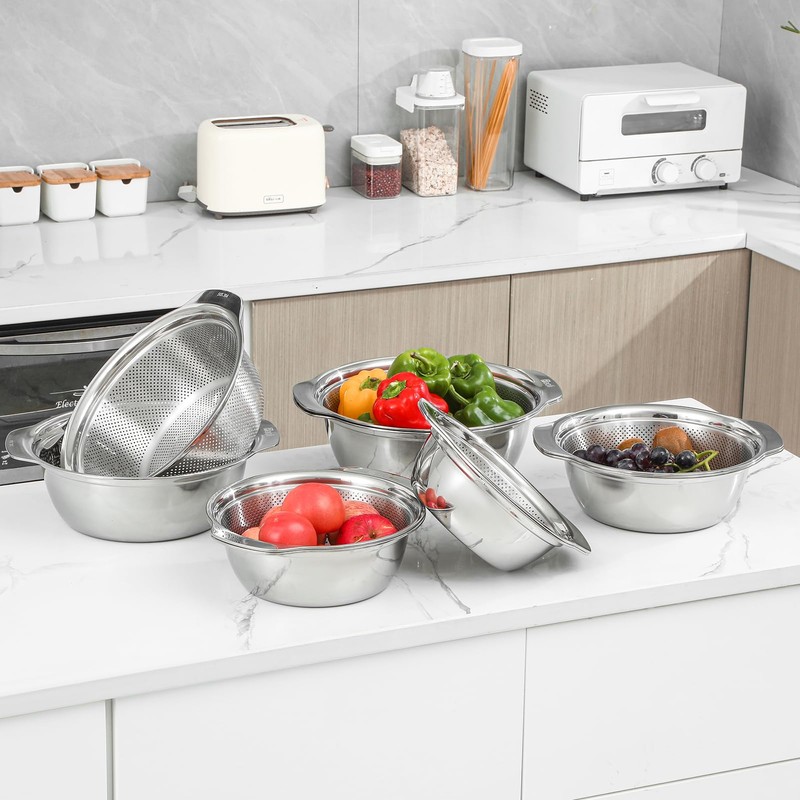 304 Stainless Steel Microporous Colander with Handle, Rice Washers Microporous