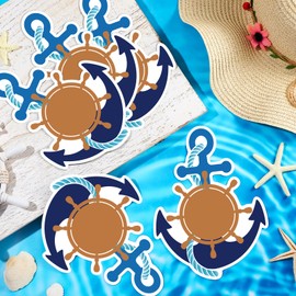 Treela 7 Pcs Cruise Ship Door Decorations Set Anchor Cruise Door Magnet with Paint Pens Car Magnets Nautical Anchor with Ship Wheel Magnetic Stickers for Carnival Cruise Refrigerator Door Decor