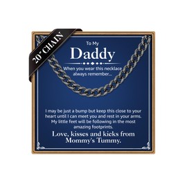 PAERAPAK Daddy Gifts - Daddy Gifts from Daughter Son New Dad to Be Gift for Men Him, Fathers Day Birthday Gift for New Dad, Black Stainless Steel Cuban Link Chain for Man Him Necklaces Jewelry