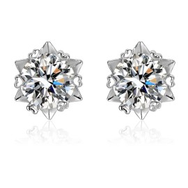 Jewel Snow Flower Shape 1CT Luxury Diamond Engagement Stud Earrings S925 Sterling Silver Moissanite Dazzling Floral DesignColor: 1 carat moissanite