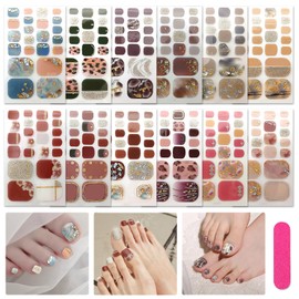 JSRQT 12 Blatt Nagellack Aufkleber Zehennägel, Diamant Glitzer Volle Zehennagelaufkleber Kunst Aufkleber Frauen, Selbstklebende Nagelsticker Maniküre mit Nagelfeile, Nagelaufkleberstreifen Füße DIY
