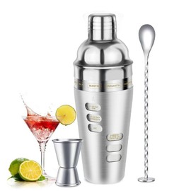 Cocktail Shaker Martini Shaker Set with Recipe, 24 oz Martini Shaker Drink Shaker Drink Mixer Stainless Steel Cocktail Shaker Set Bartender Kit