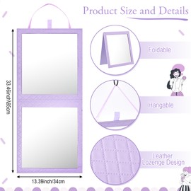 Colingmill Foldable Backstage Mirror with Handle Leather Folding Hanging Mirror Rectangular for Travel Dance Bag Home Fitness Spa Gift for Dancers(Purple,33.5" L X 13.4" w)