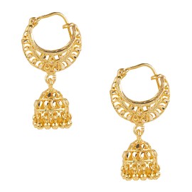 BodhaTraditional Indian Gold Medium Size Chandbali Jhumki Earring with Pearls (SJ_1476)