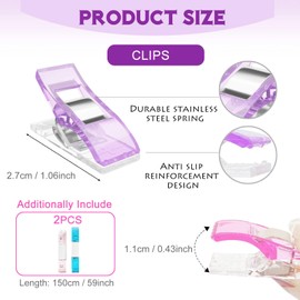 Premium Plastic Clips, Multipurpose Sewing Clips Premium Quilting Clips Assorted Colors Fabric Clips for Sewing Supplies Quilting, Sewing Quilting Supplies, 50 Pcs Clips, Add Two Rulers