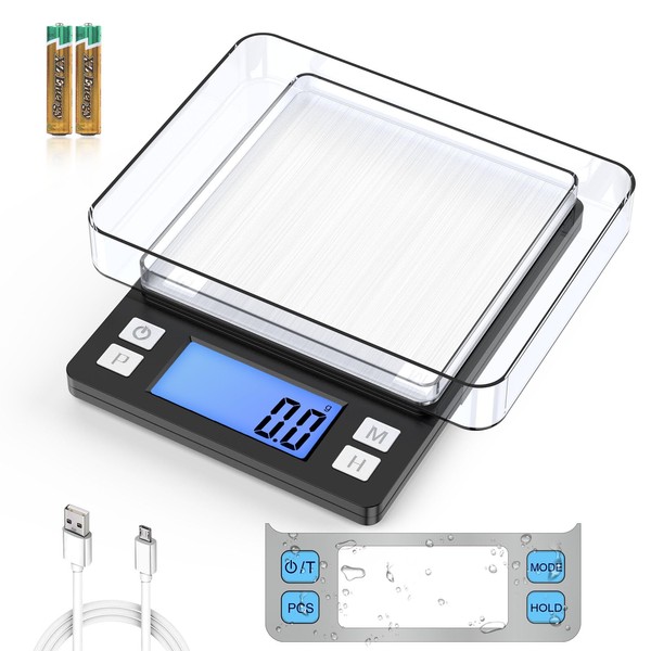 BOMATA Upgraded Small Food Scale with New Hold Function and Larger Display, 3000g/0.1g High Precision, USB Rechargeable, Digital Scale Grams and oz for Kitchen, Small Item, Jewelry. Black