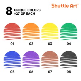 Shuttle Art 216 Pack Washable Markers, 8 Assorted Colors Broad Line Conical Tip Large Markers Bulk with a Box, Bonus Caps, Home Classroom School Supplies for Toddlers Kids Adults Students Teachers…