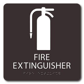 The Sign Studio - 8”X8”- ADA Compliant- “FIRE Extinguisher” Sign with PICTORIAL Dark Brown/White Tactile & Braille