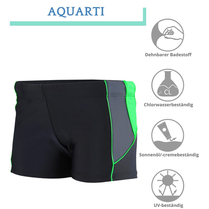 Aquarti Boys' Swimming Trunks with Side Inserts, Black/Graphite/Green