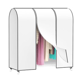 Syeeiex 5ft Breathable Clothes Rack Cover with 2 Zips, Non-Woven Garment Bag, Long, 152 x 152 x 50 cm, Dust Protection, Hanger, Clothes Cover for Clothes Rail