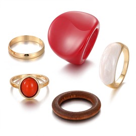 OAOSIOH 5Pcs Stackable Red Resin Knuckle Rings Set for Women, Chunky Large Wide Band Dome Rings Colorful Acrylic Thick Round Finger Joint Rings Jewelry Set (Red)