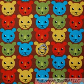 Signature BonEful Fabric FQ Cotton Quilt VTG Brown Red Blue Yellow Kid Boy Lion Tiger Cat