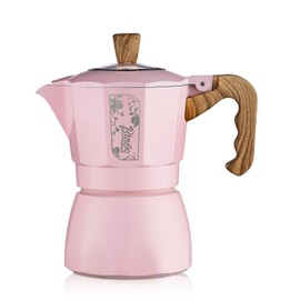 Bincoo Small Moka Pot, Stovetop Espresso Maker - Traditional Italian Coffee Brewer for Home, Camping, Stovetop, & Portable Use, 2 Espresso Cup for 1-2 Serving (Pink)