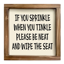 Kas Home Bathroom Decor Rustic Wood Funny Bathroom Wall Decor - Funny Bathroom Signs Apartment Decor for Toilet Bathroom Restroom Wall Hanging Plaque (7" x 7", White-IAT)