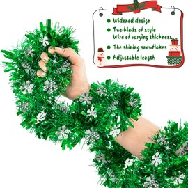 JSRHEEM Pack of 3 Christmas Garland, 2 m Christmas Tinsel Garland with Snowflake, Metallic Garland Glitter Hanging Decoration for Christmas Tree Wreath Wedding Party Green