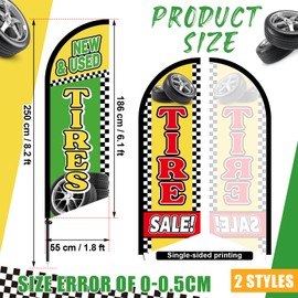 Fanfanwin 2 Pcs 8.2 Feet Tire Sale King Flags New and Used Tires Shop Feather Flags with Pole for Businesses Highly Visible Weatherproof Polyester Banner to Sale Tyre Advertising Signs Supplies