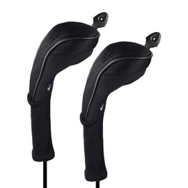 Andux Long Neck Golf Hybrid Club Headcovers with Interchangeable Number Tags Set of 2 (Black)